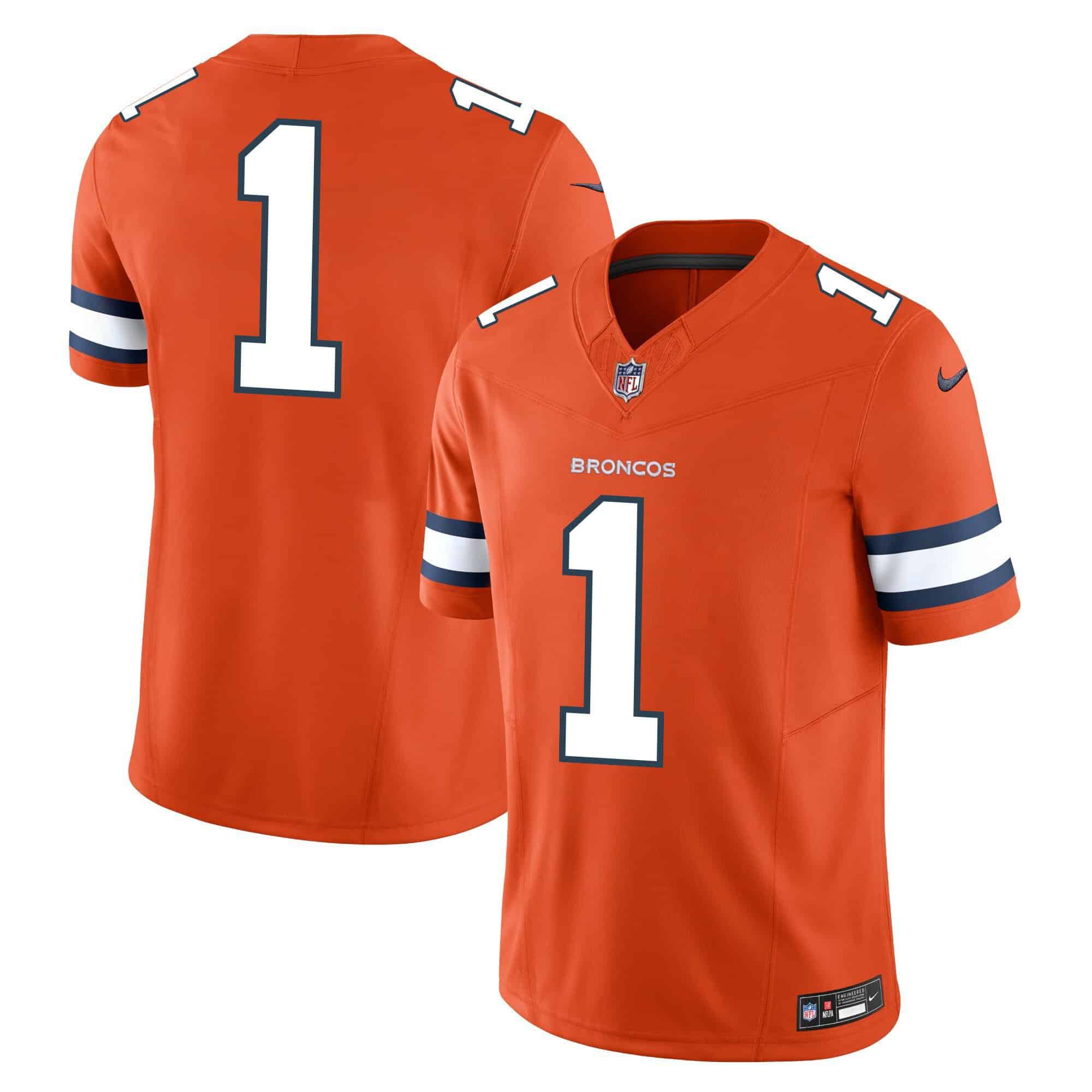 Men Denver Broncos #1 No Name Orange 2024 Nike Vapor Limited NFL Jersey style 2